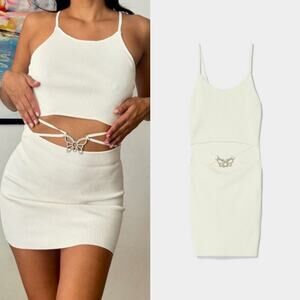 Bershka Butteryfly‎ Cut Out Shift Dress White XS Concert Fairy Feminine Romantic
